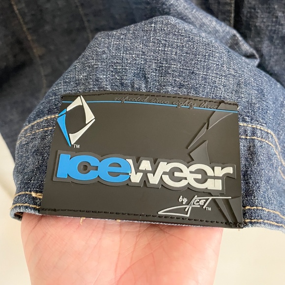 Vintage Y2K Icewear Ice T Denim Jacket Faux Suede Patchwork Dark wash Spellout L - Picture 14 of 16